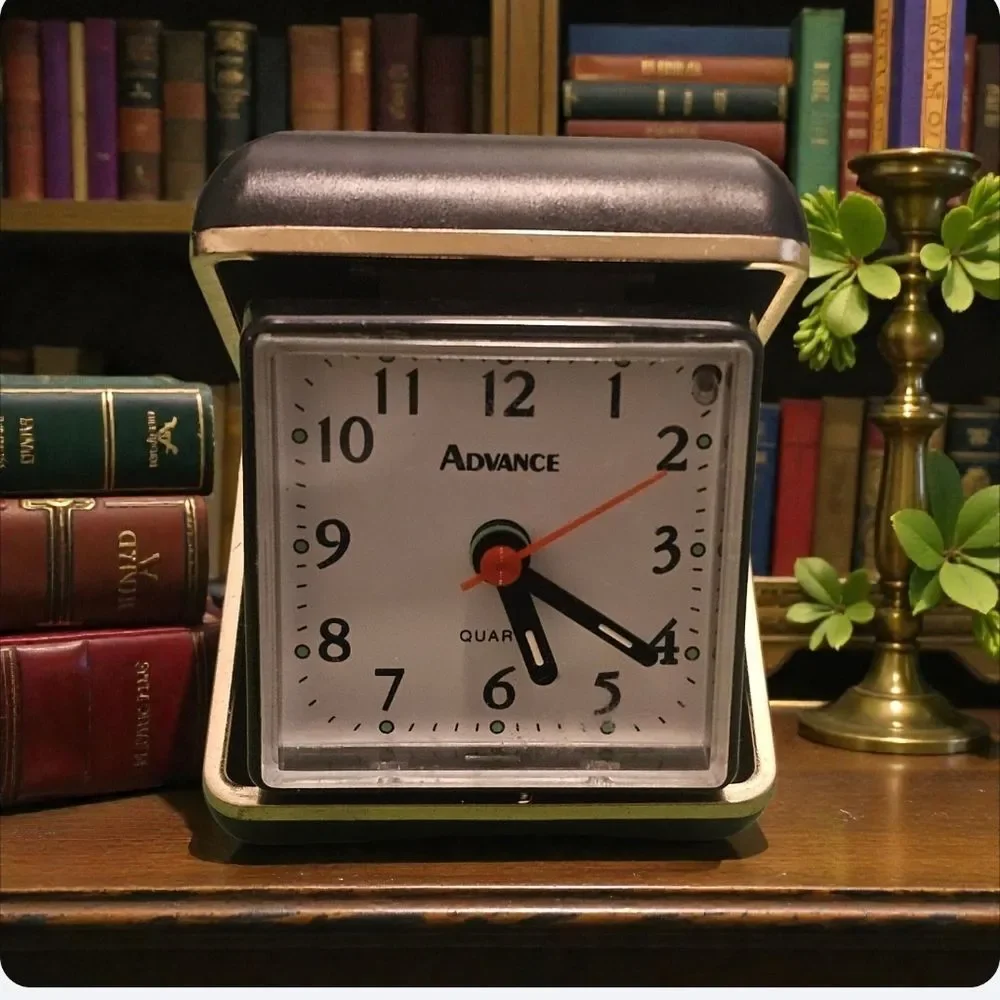 Vintage Folding Black and Gold Analog Table Alarm Clock